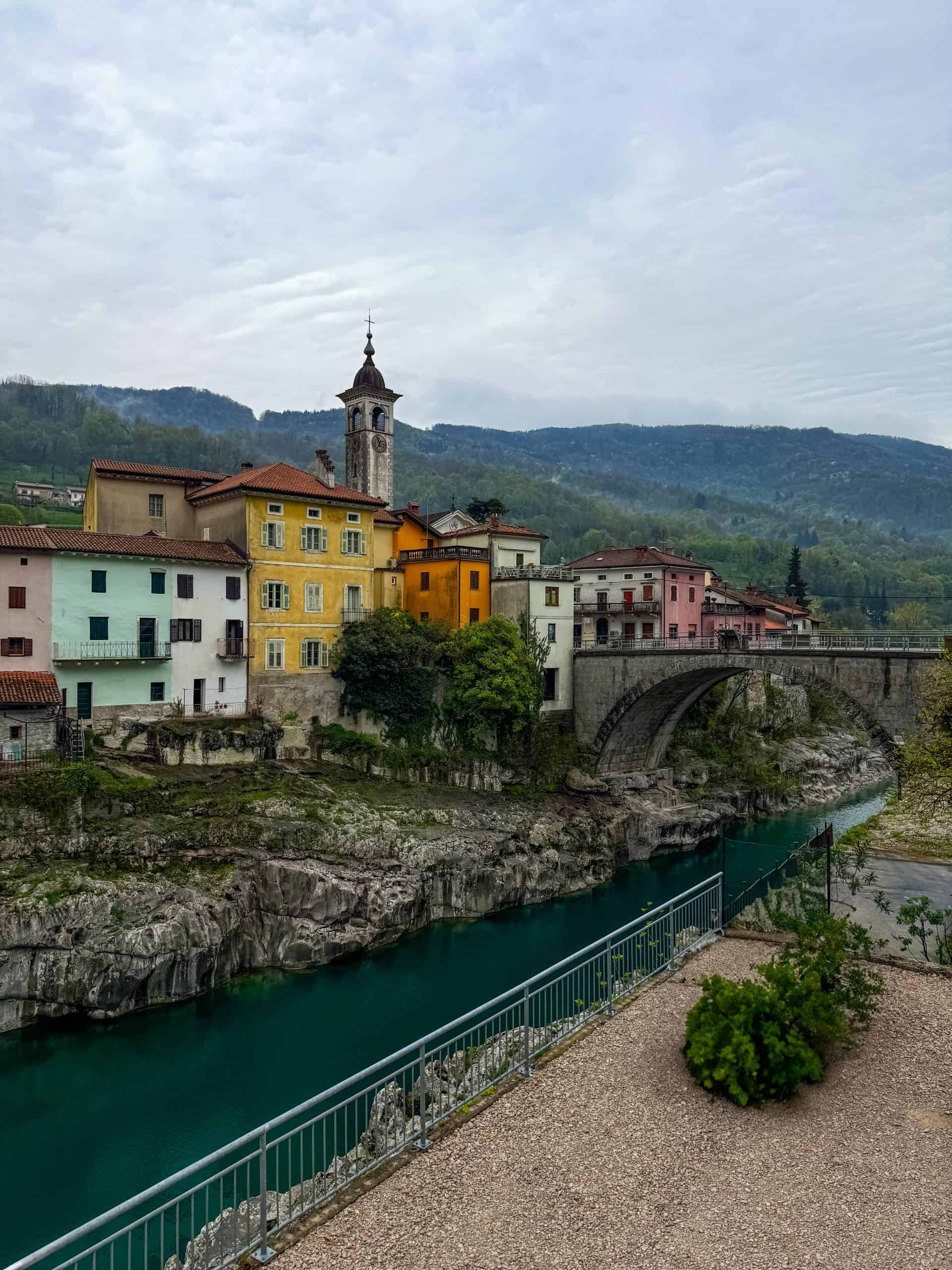 Colorful houses on a lake bank in Slovenia